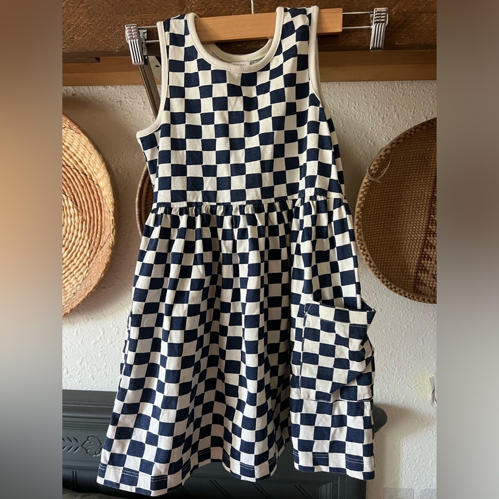 Hanna Andersson | Navy White Sleeveless Check playground Dress Pockets Sz 6-7
